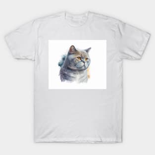 British Shorthair Cat Watercolour Painting T-Shirt